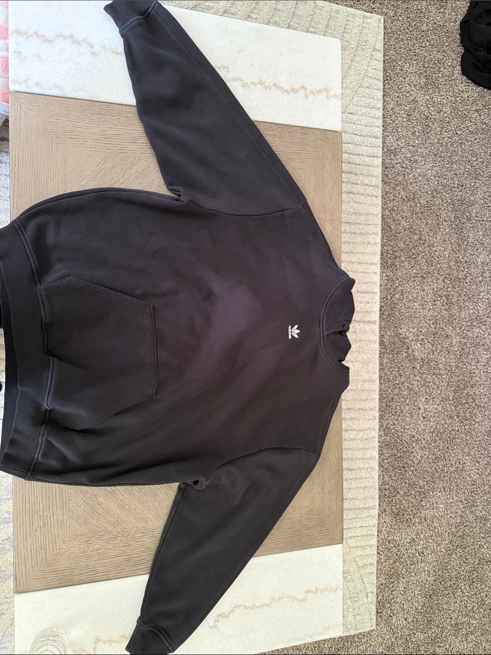 adidas Black Teddy Fleece Crewneck Jacket with Trefoil